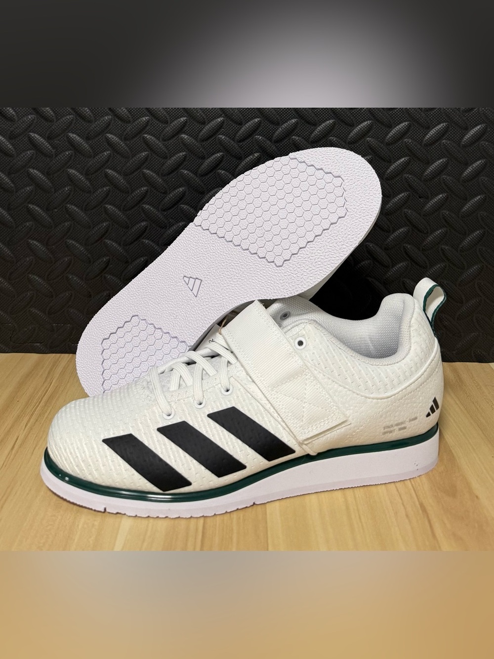 Adidas‎ Powerlift 5 Weightlifting Shoes White Black Green IH8236 Mens Size 8.5